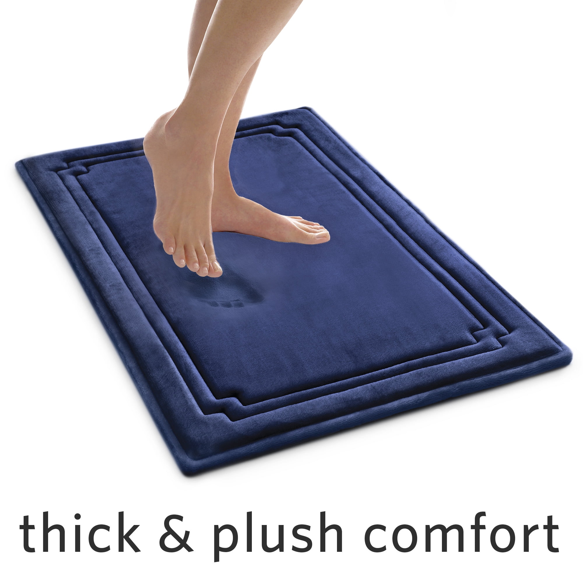Better Homes & Gardens Thick & Plush Bath Rug, Navy, Charcoal Infused Memory Foam, 21x34"