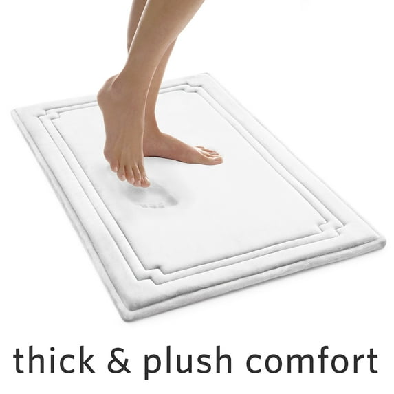 Better Homes & Gardens Thick & Plush Bath Rug, White, Charcoal Infused Memory Foam, 21x34"