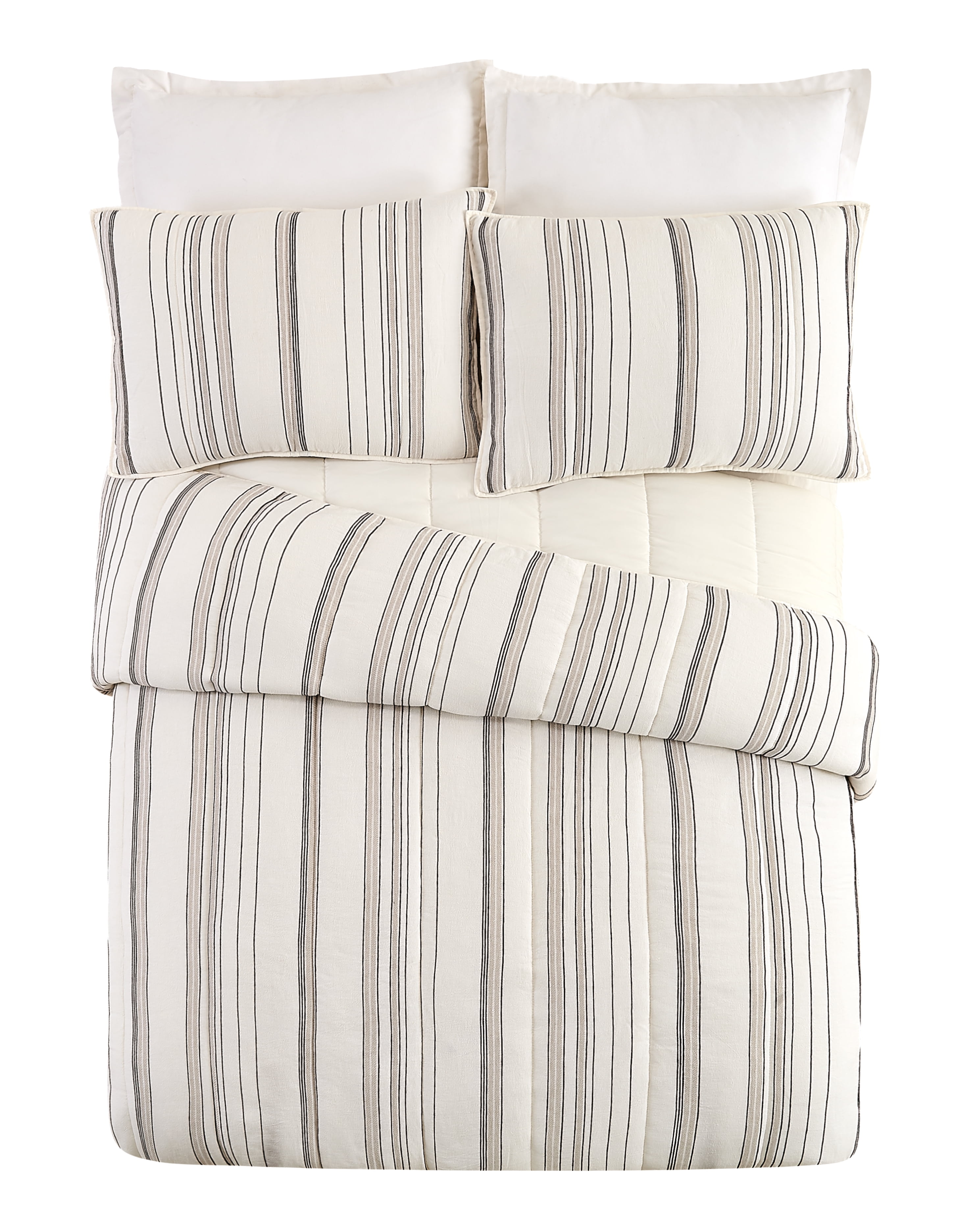 Full Off-White Cotton Quilt with Stripes