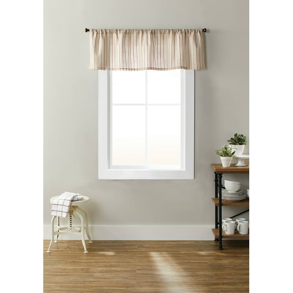 Better Homes & Gardens Light Filtering Kitchen Valance, Beige Stripe, 56” x 36” (3 Panels)