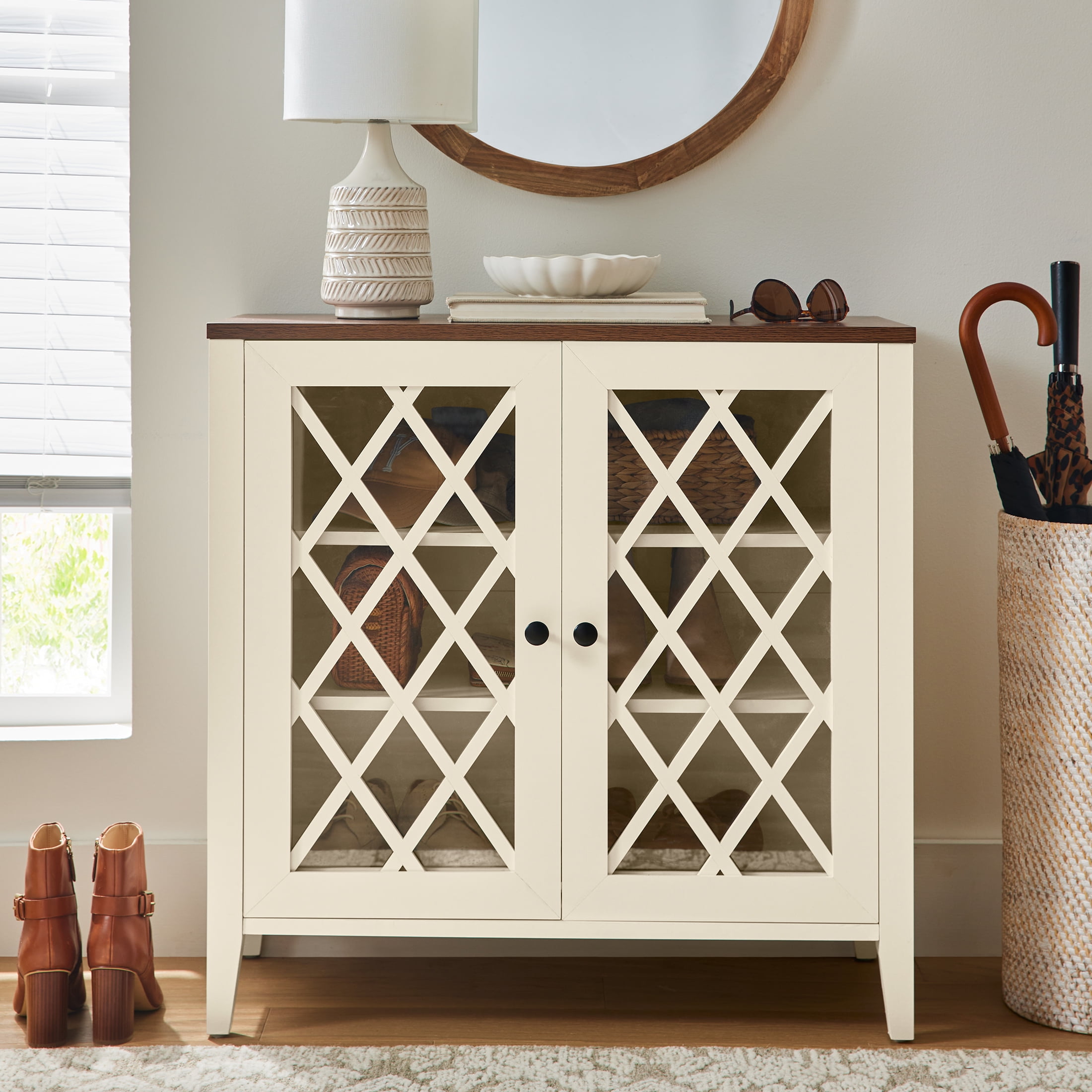 Better Homes Gardens Brandclub Better Homes Gardens Trellis Accent Cabinet with Glass Doors Two Tone