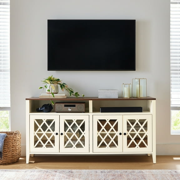 Better Homes & Gardens Trellis TV Stand for TVs up to 65", Ivory/Walnut