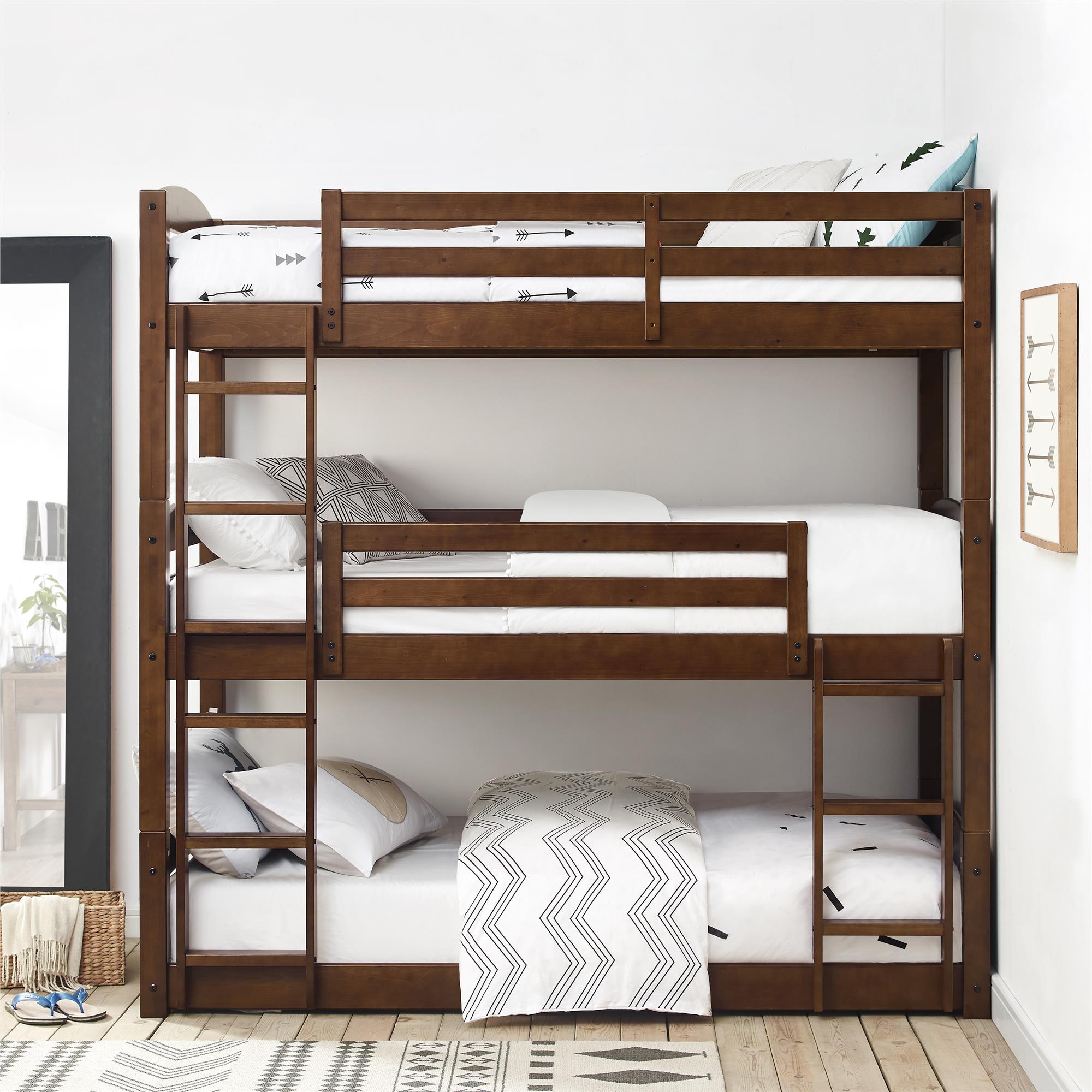 Better Homes & Gardens Tristan Kids' Convertible Triple Bunk Bed, Twin Over Twin Over Twin, Mocha - image 1 of 8