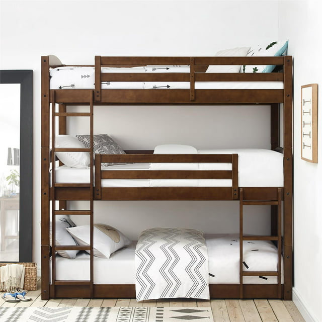Better Homes & Gardens Tristan Kids' Convertible Triple Bunk Bed, Twin Over Twin Over Twin, Mocha