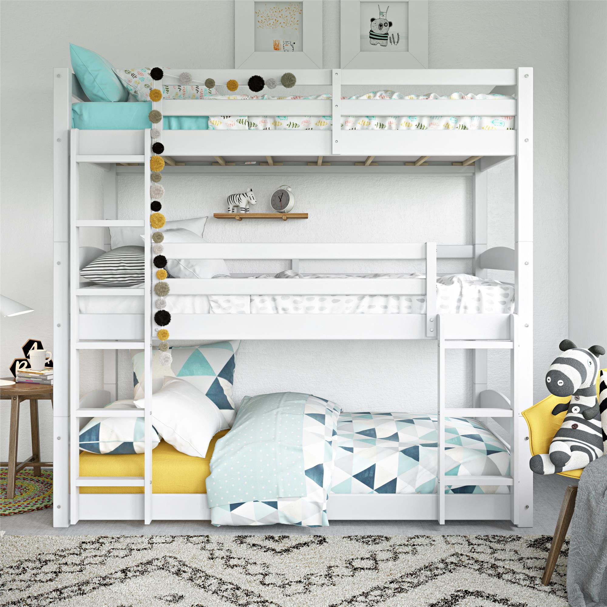 Tristan Kids' Triple Bunk Bed, Twin Over Twin, White