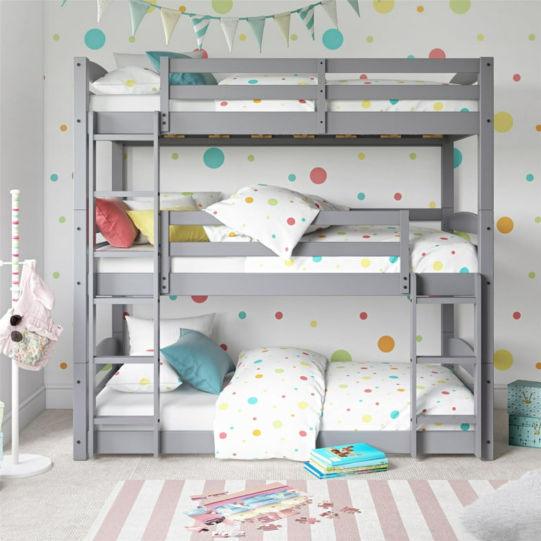 Better Homes Gardens Tristan Triple Twin Convertible Floor Bunk Bed Gray Walmart