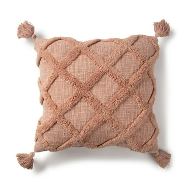 Better Homes & Gardens Tufted Trellis Decorative Throw Square Pillow, 20" x 20", Coral