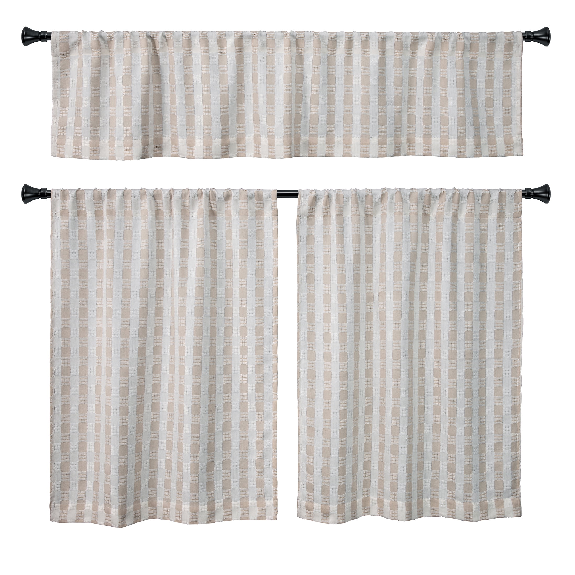 Better Homes & Gardens Tula Waffle Kitchen Curtain Tiers and Valance, 3-Piece Set, Beige, 60" W x 36" L - Walmart.com