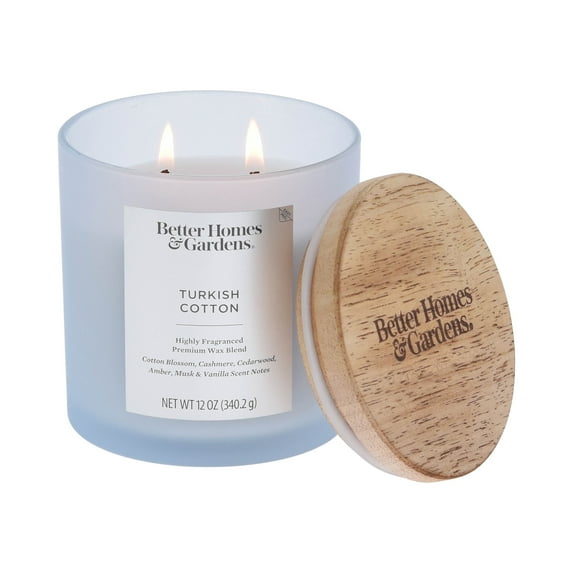 Better Homes & Gardens Turkish Cotton Scented 2-Wick Frosted 12oz Candle