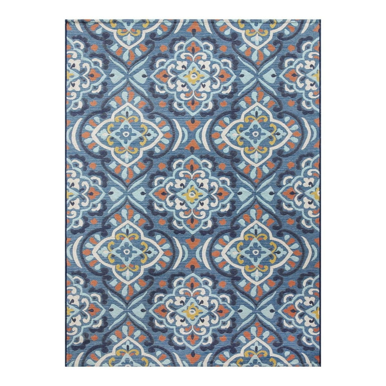 3' X 5' Blue and Orange Moroccan Indoor Outdoor Area Rug 3' X 5' Blue and Orange Moroccan Indoor Outdoor Area Rug