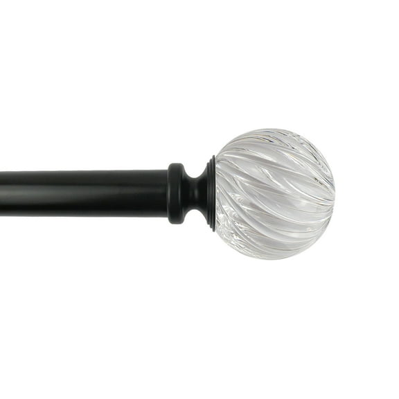 Better Homes & Gardens Twisted Clear Sphere 1" Single Adjustable Curtain Rod, 42"-120", Matte Black