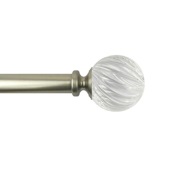 Better Homes & Gardens Twisted Clear Sphere 1" Single Adjustable Curtain Rod, 42"-120", Satin Nickel