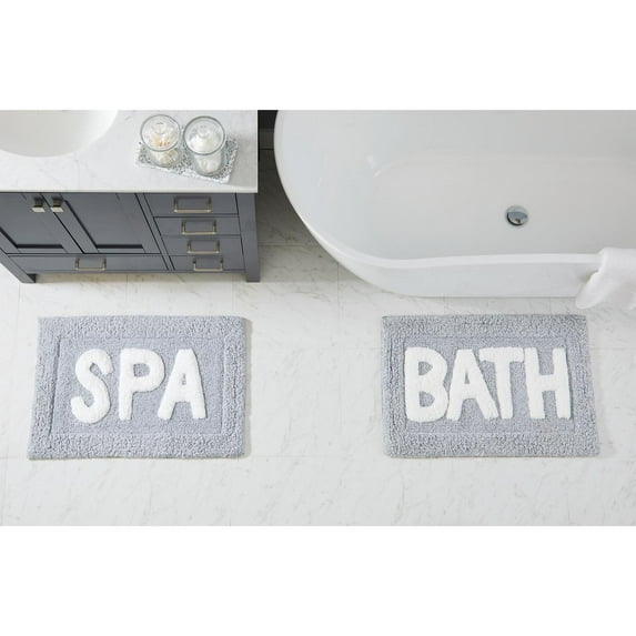Better Homes & Gardens Typography Gray Microfiber Bath Rugs, 1.5' x 2.5' (2 Pieces)