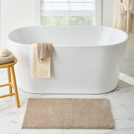 Better Homes & Gardens Ultra Soft Polyester Bath Rug, Plush Absorbent Bathroom Floor Rug with Skid-Resistant Backing, Machine Washable, 20" x 34", Almond Biscuit
