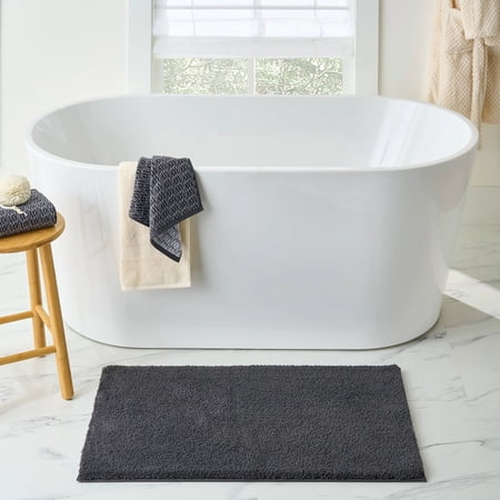 Better Homes & Gardens Ultra Soft Polyester Bath Rug, Plush Absorbent Bathroom Floor Rug with Skid-Resistant Backing, Machine Washable, 20" x 34", Grey Shadow