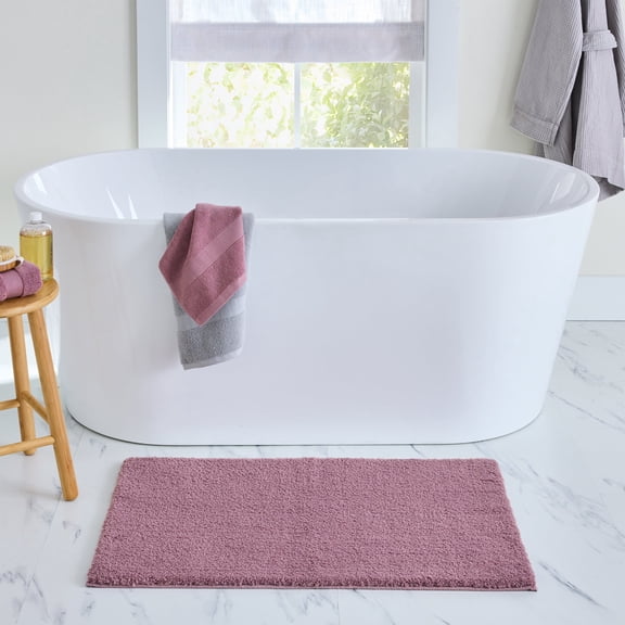 Better Homes & Gardens Ultra Soft Recycled Polyester Bath Rug, Skid-Resistant Bathroom Mat, 20 x 34 in, Violet Gem