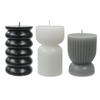 Better Homes & Gardens Unscented Pillar Candles, 3-Pack, 3 inches Dia, Black, Gray, White