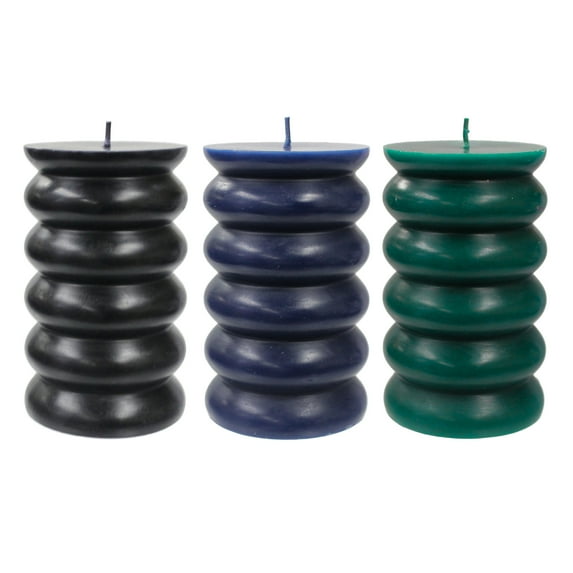 Better Homes & Gardens Unscented Pillar Candles, 3-Pack, 3x5 Inches, Black, Blue, Green