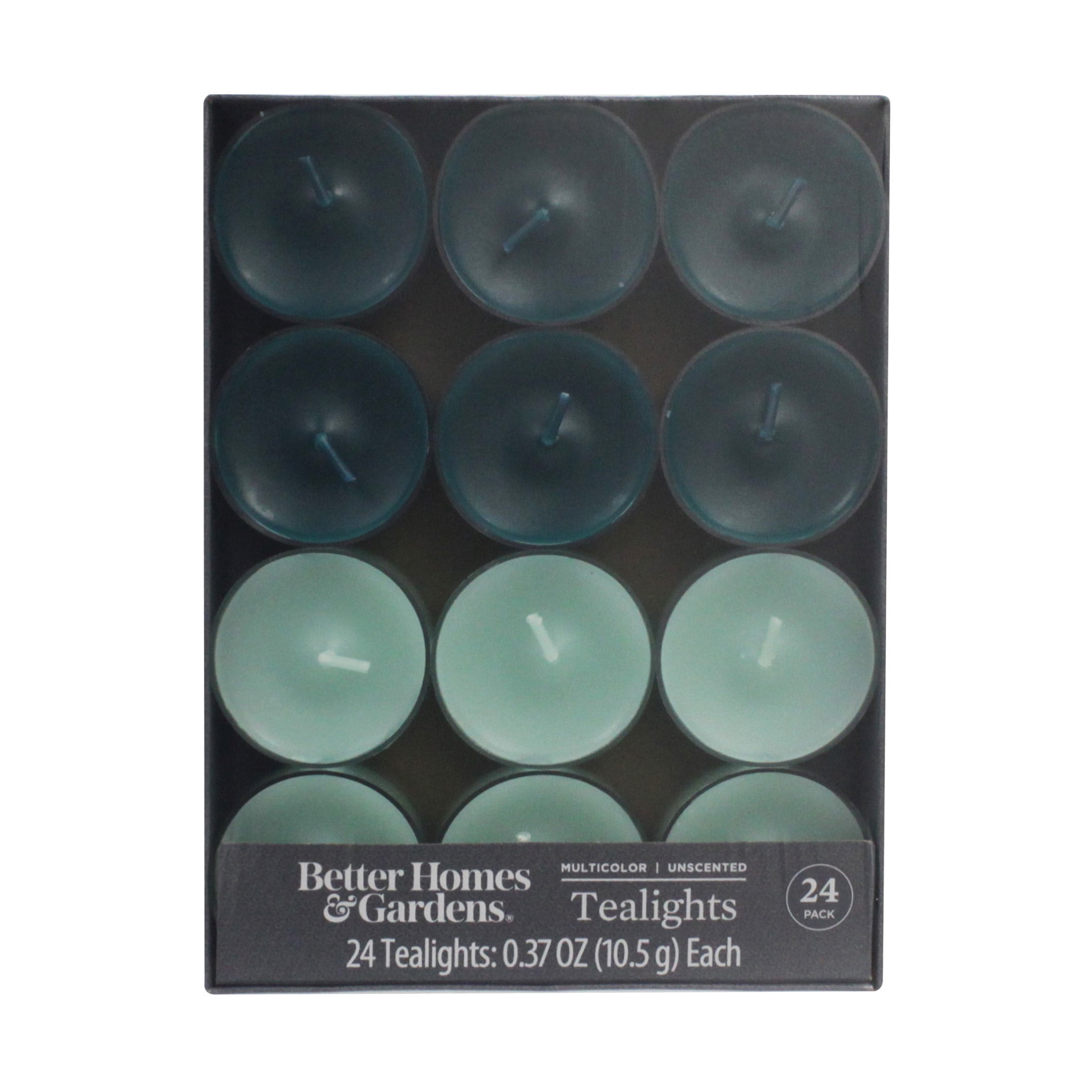 Better Homes & Gardens Unscented Tealight Candles, Green and Dark Green, 24-Pack