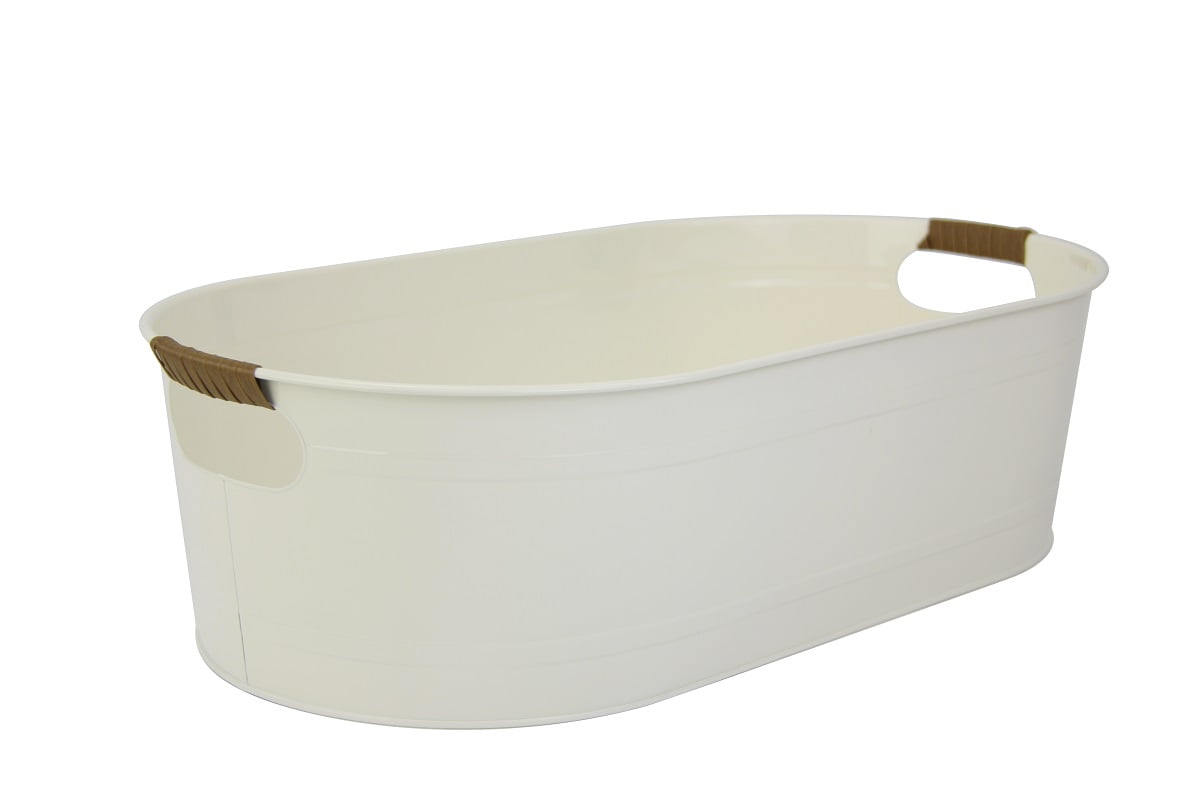 Better Homes & Gardens - Vanilla White Medium Oval Galvanized Tub BH24100108683F9, 20.27 in L x 11.22 in W x 5.7 in H - Walmart.com