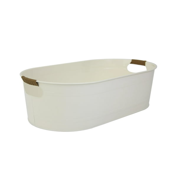 Better Homes & Gardens - Vanilla White Medium Oval Galvanized Tub BH24100108683F9, 20.27 in L x 11.22 in W x 5.7 in H
