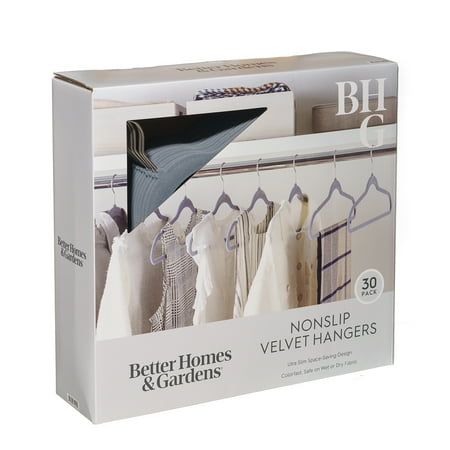 Better Homes & Gardens Velvet Adult Clothing Hangers, Grey, Non-Slip, Space Saving, 30 Count