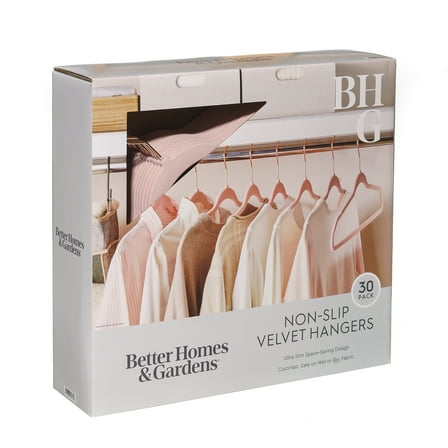 Better Homes & Gardens Velvet Adult Clothing Hangers, Pink, Non-Slip, Space Saving 30 Count