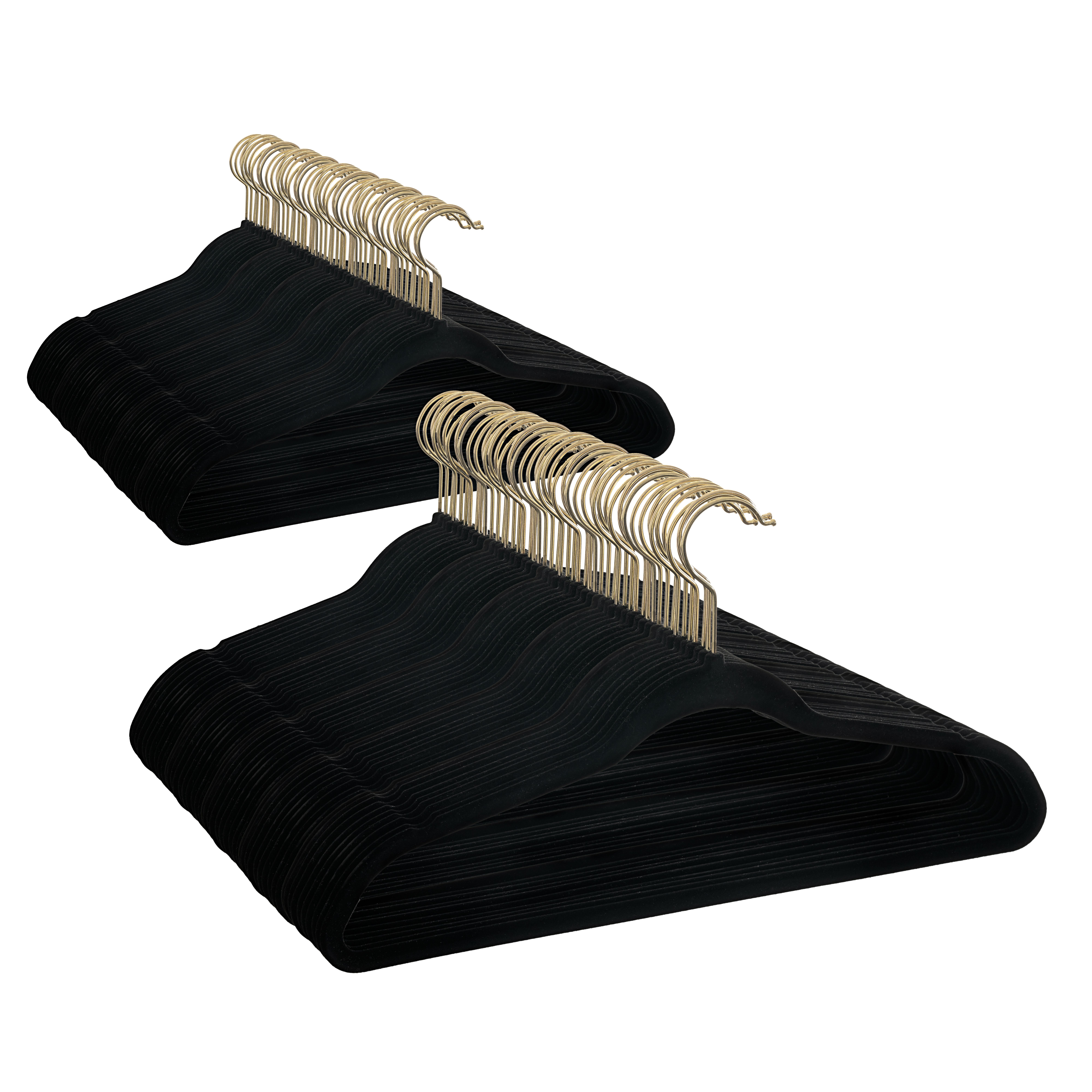 100 Pack Black Non Slip Cascading Velvet Hangers – Standard