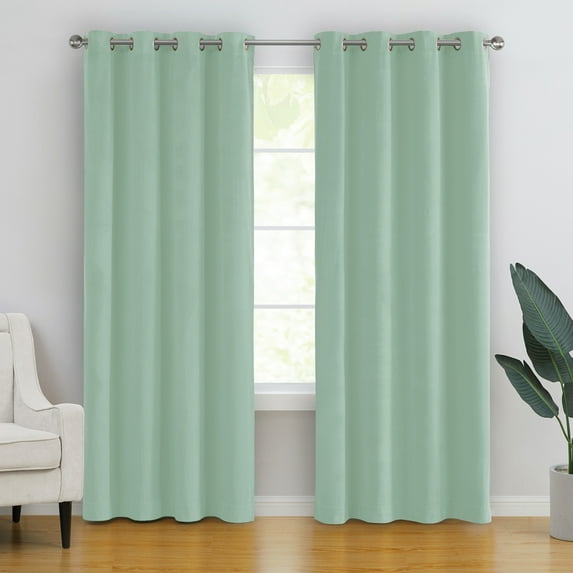 Better Homes & Gardens Velvet Grommet Blackout Single Curtain Panel, Green River, 52" x 84"