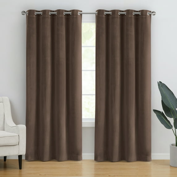 Brown Velvet Grommet Blackout Single Curtain Panel, Better Homes & Gardens, 52" x 95"