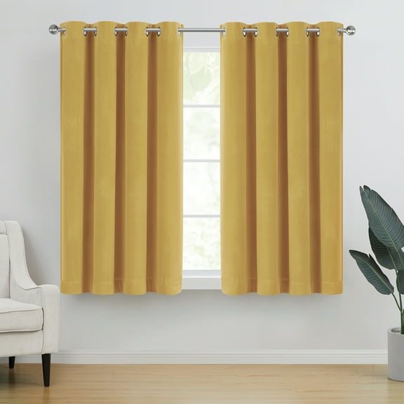 Better Homes & Gardens Velvet Grommet Blackout Single Curtain Panel, Yellow, 52" x 63"
