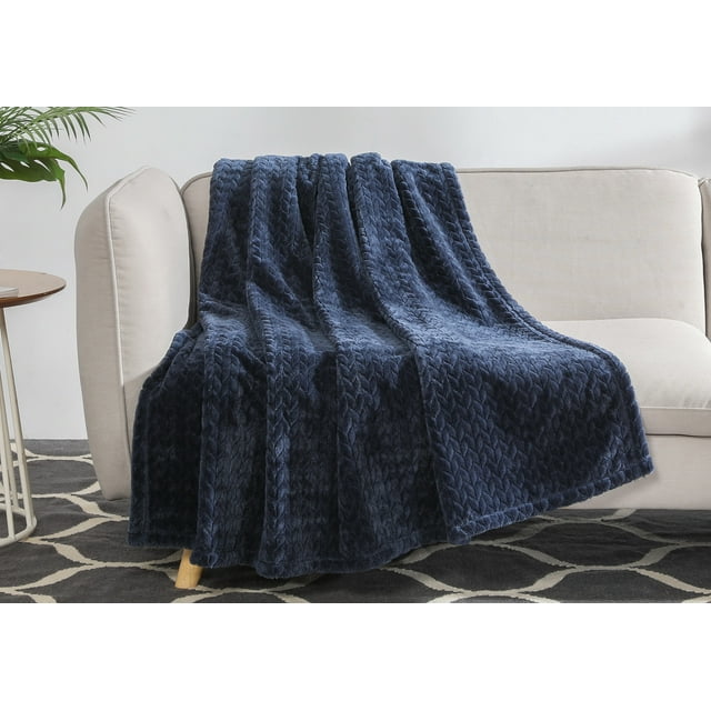 Better Homes & Gardens Velvet Plush Throw Blanket, Indigo Blue ...