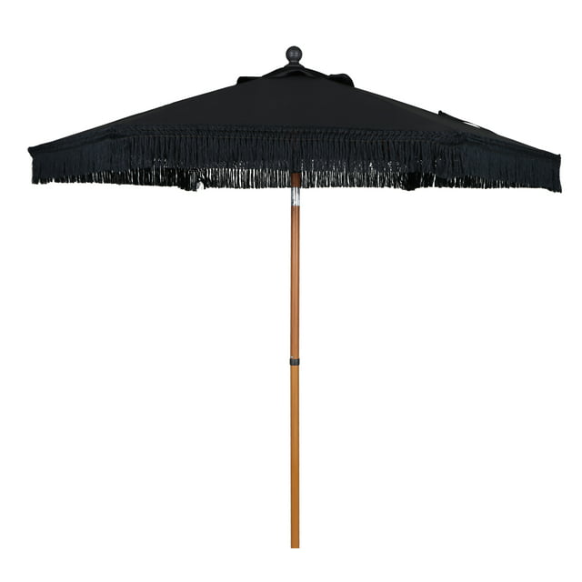 Better Homes & Gardens Ventura 7.5' Black Fringe Round Market Patio Umbrella