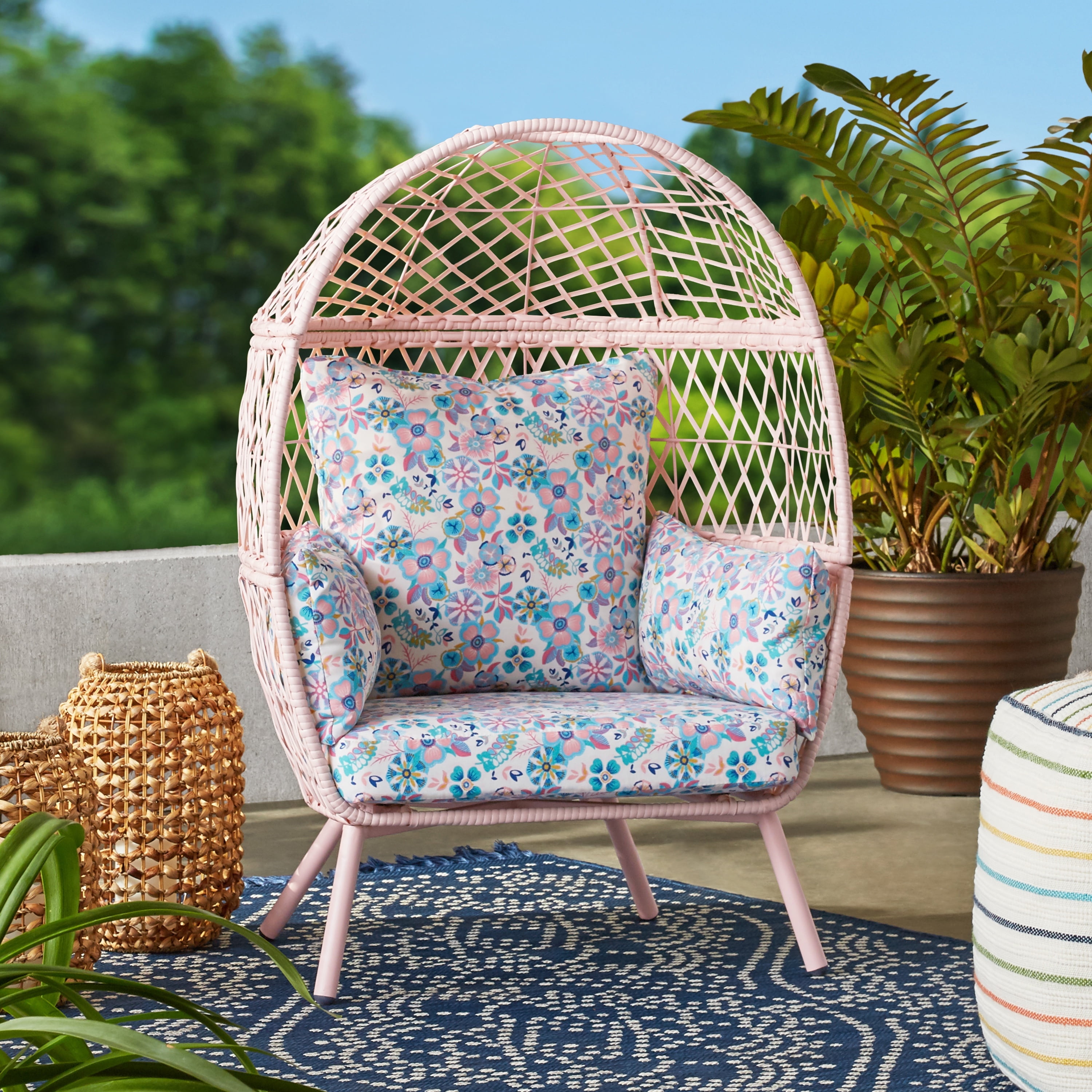 Better Homes & Gardens Ventura Outdoor Wicker Stationary Kid's Egg Chair, Pink