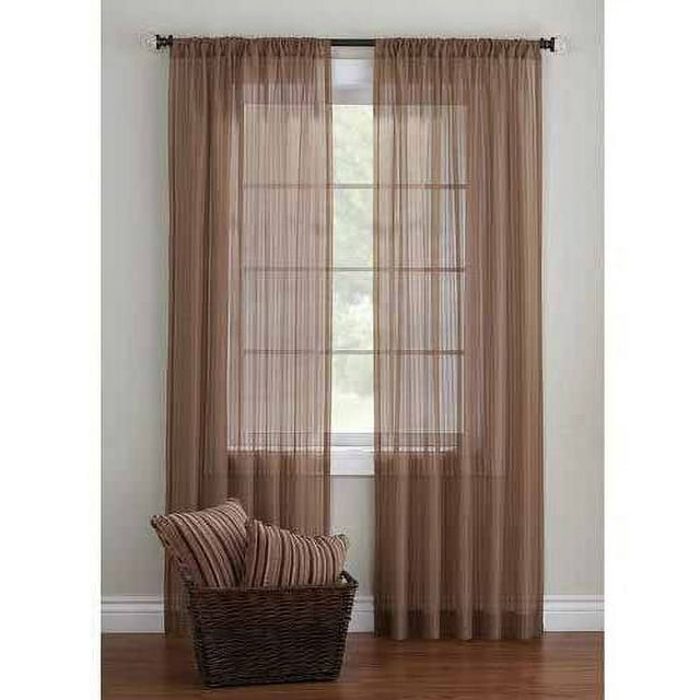 Better Homes & Gardens Vertical Stripe Rod Pocket Sheer Curtain Panel, 52" x 84", Beige/Clay