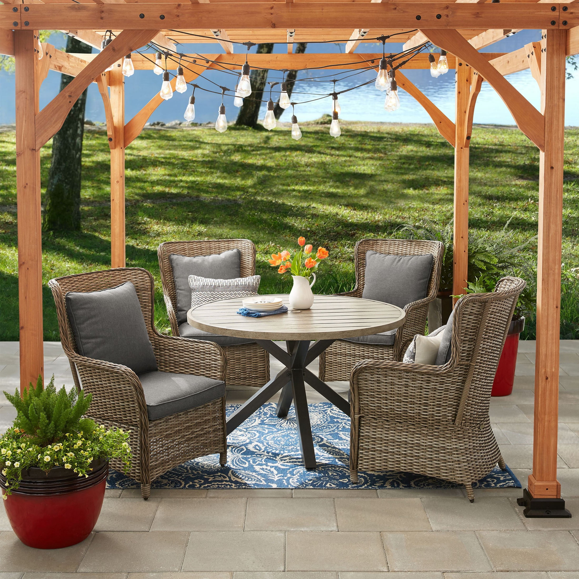 Better Homes & Gardens Victoria Wicker 5-Piece Outdoor Patio Dining Set with Table, Gray