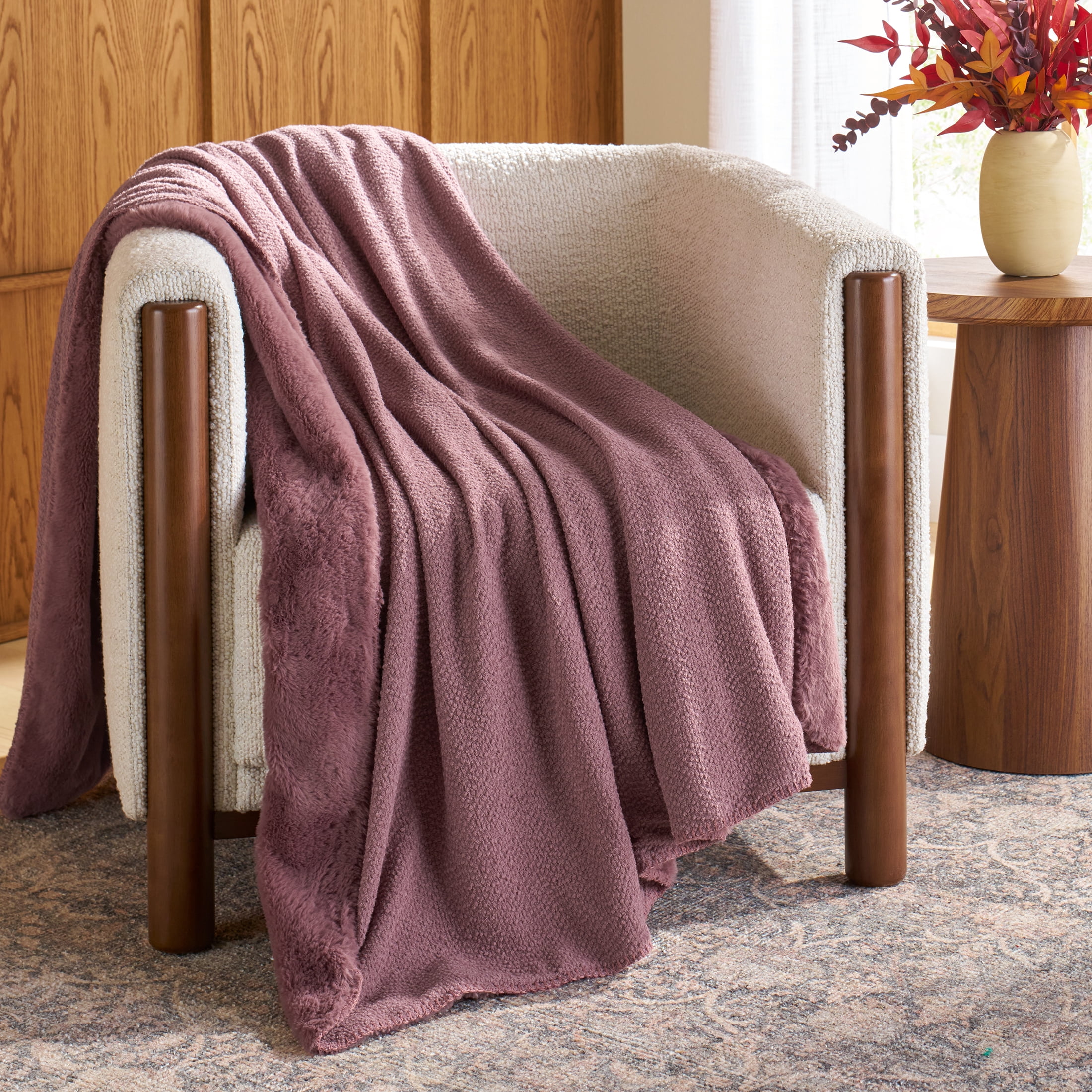Better Homes & Gardens Violet Gem Boucle Reverse to Faux Fur Oversized Throw, 50 in x 72 in