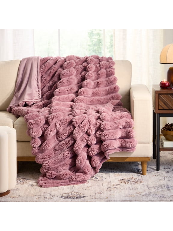 Better Homes & Gardens Violet Gem Channel Faux Fur Throw, 50 in x 72 in