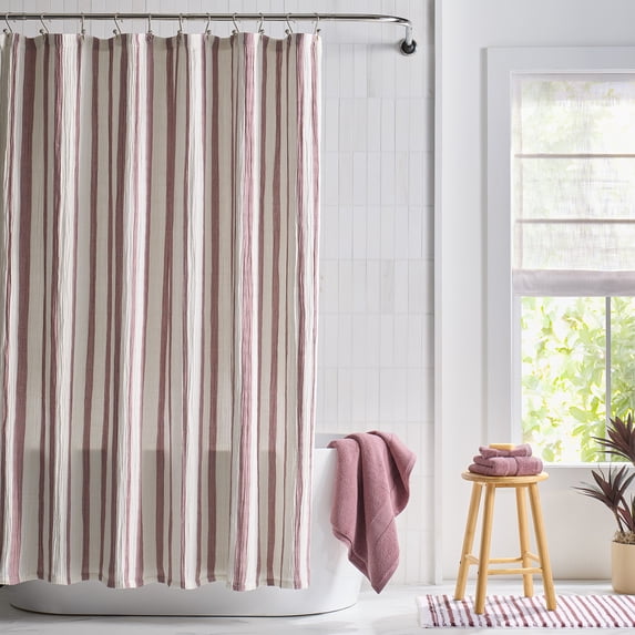 Better Homes & Gardens Violet Gem Gauze Stripe Shower Curtain, 100% Cotton, 72 in x 72 in