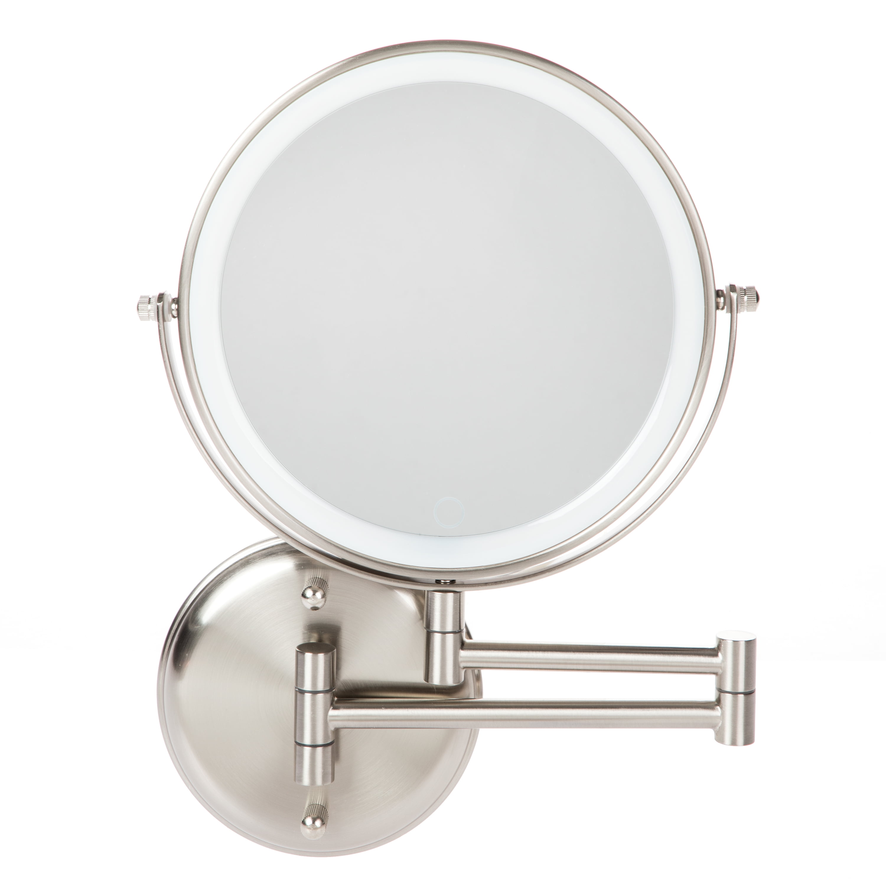Better Homes & Gardens Wall Mount Modern 8 inch Round LED Mirror Has Frame, Satin Nickel