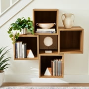 Better Homes & Gardens Wall Mounted Cube Shelves, Set of 4, Light Honey Finish