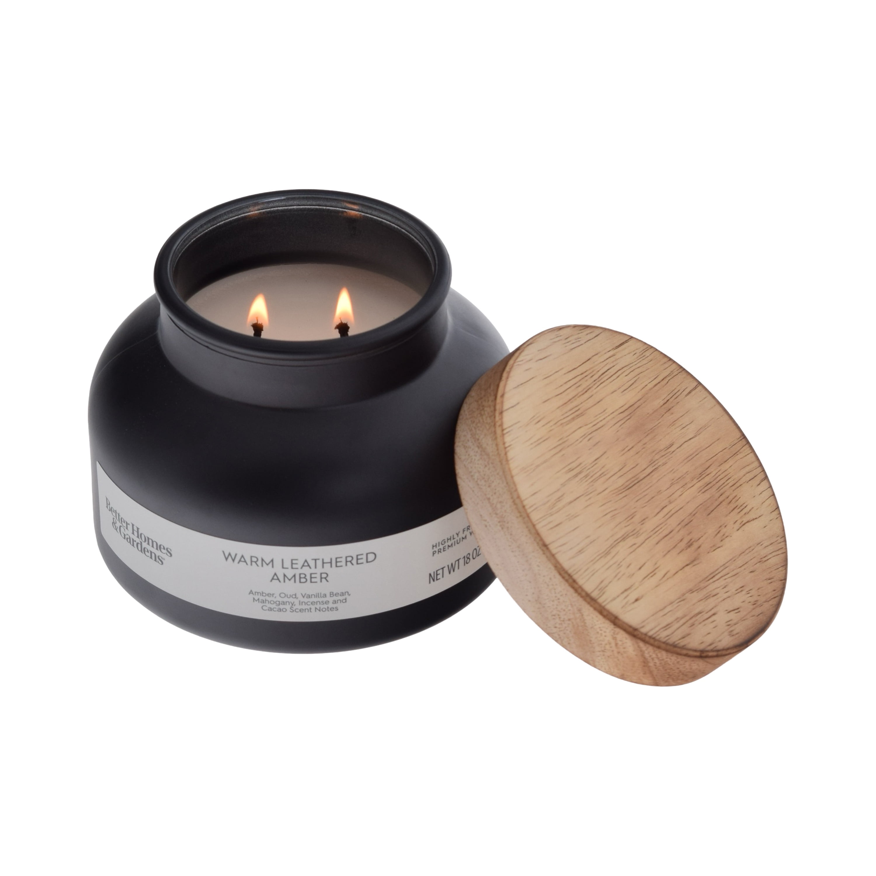 Better Homes and Gardens Warm Leathered Amber Scented 2-Wick Frosted Jar Candle 18oz.