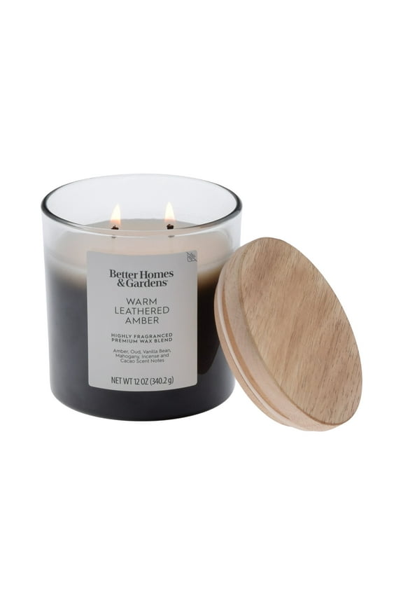 Better Homes and Gardens Warm Leathered Amber Scented 2-Wick Ombre Jar Candle 12oz.