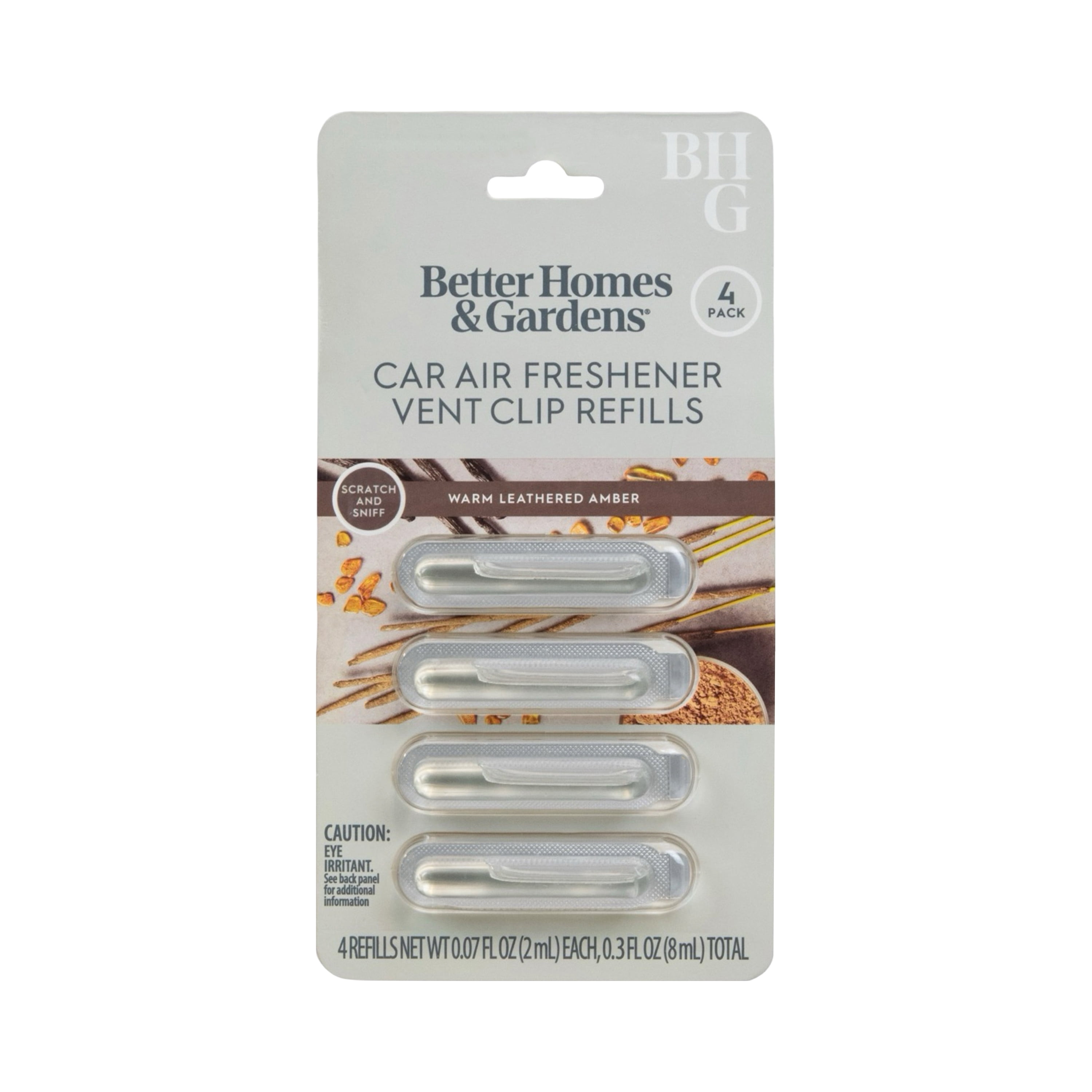 Better Homes & Gardens Warm Leathered Amber Scented Car Vent Diffuser Refill 4 Pack Set, 2 ml