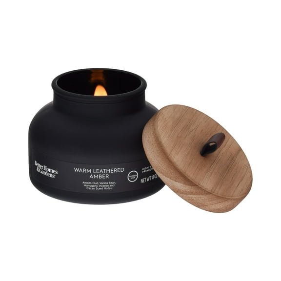 Better Homes and Gardens Warm Leathered Amber Scented Wooden Wick Bell Jar Candle 18oz.