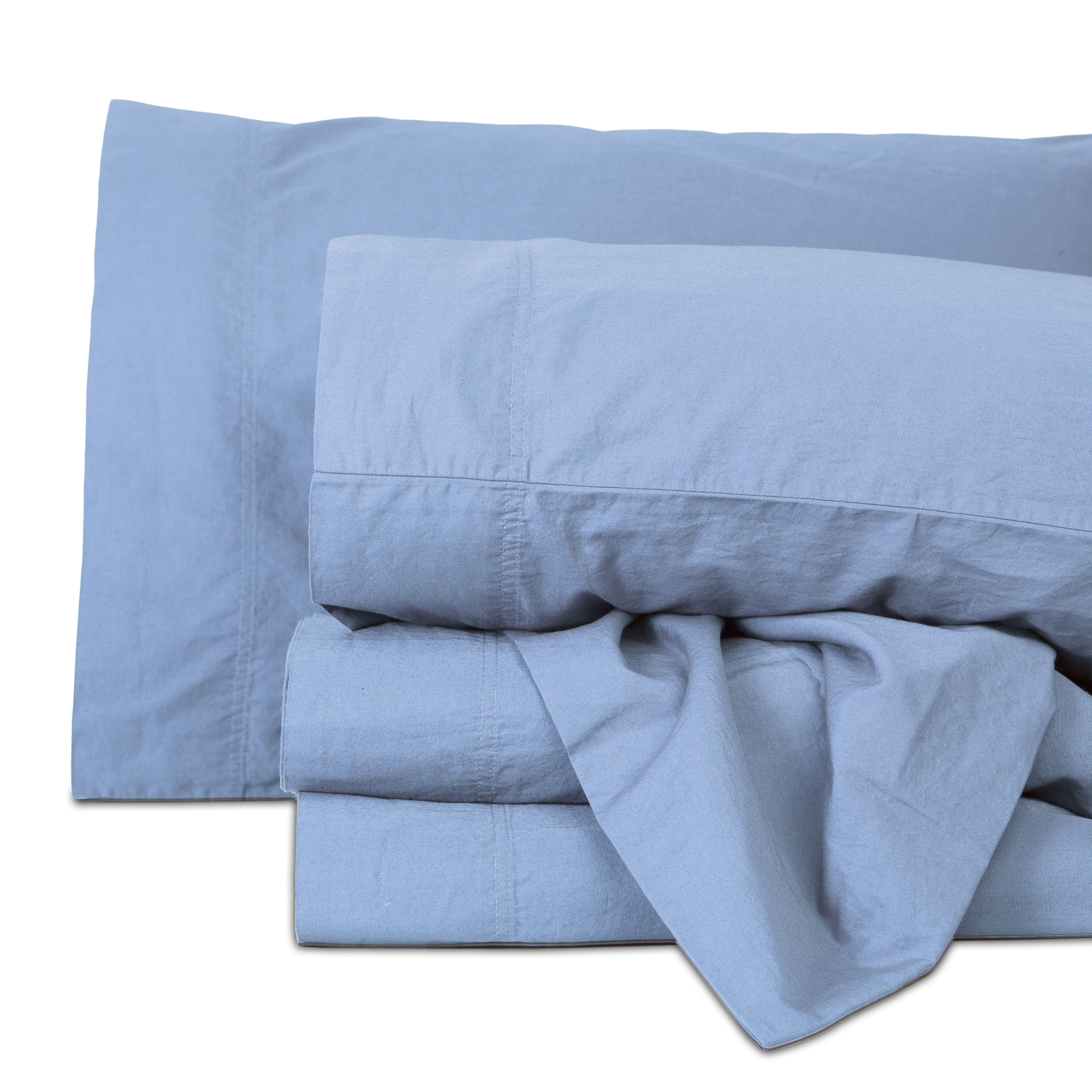 Better Homes & Gardens Washed Cotton Percale 300 Thread Count Sheet Set, Full, Blue