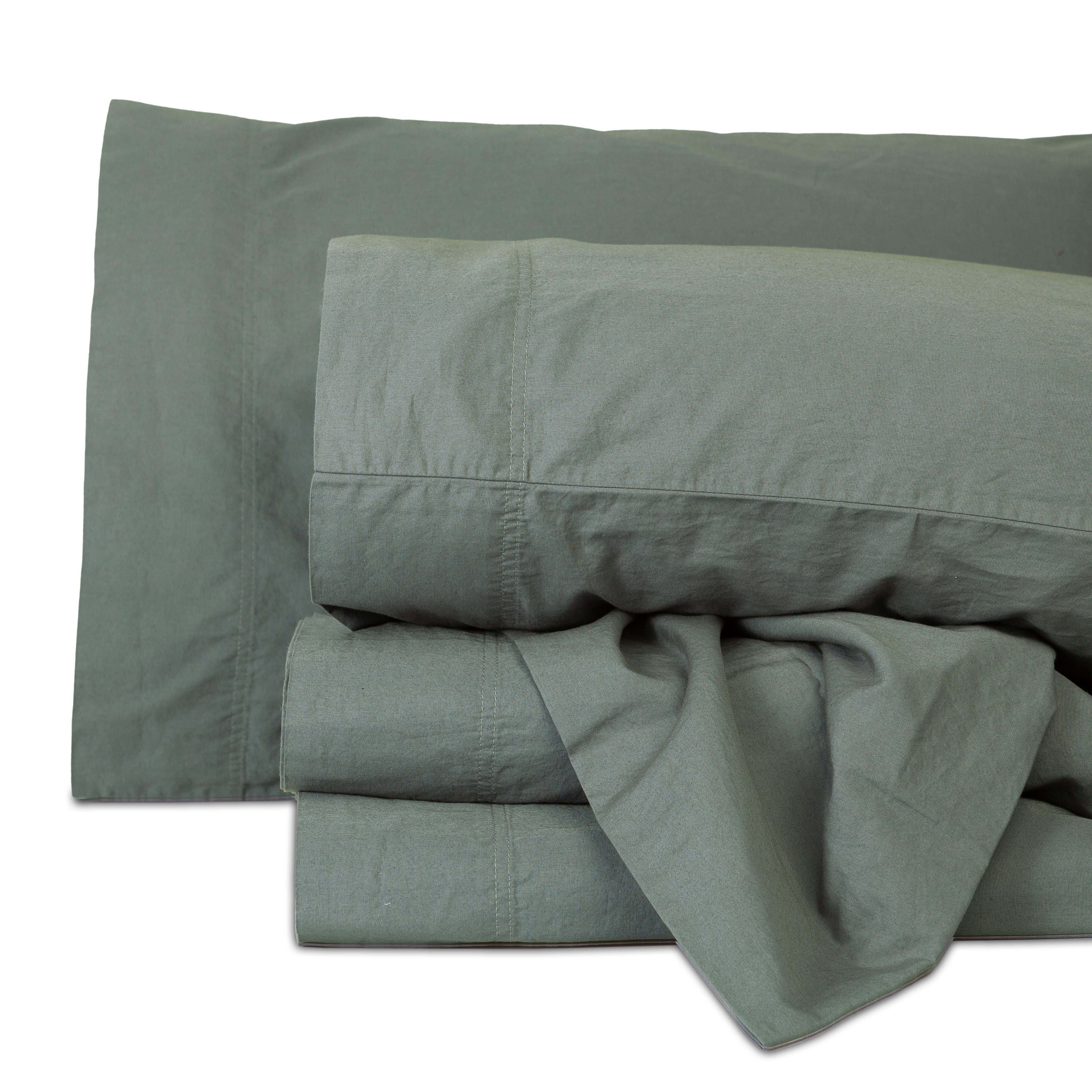 Better Homes & Gardens Washed Cotton Percale 300 Thread Count Sheet Set, Queen, Green