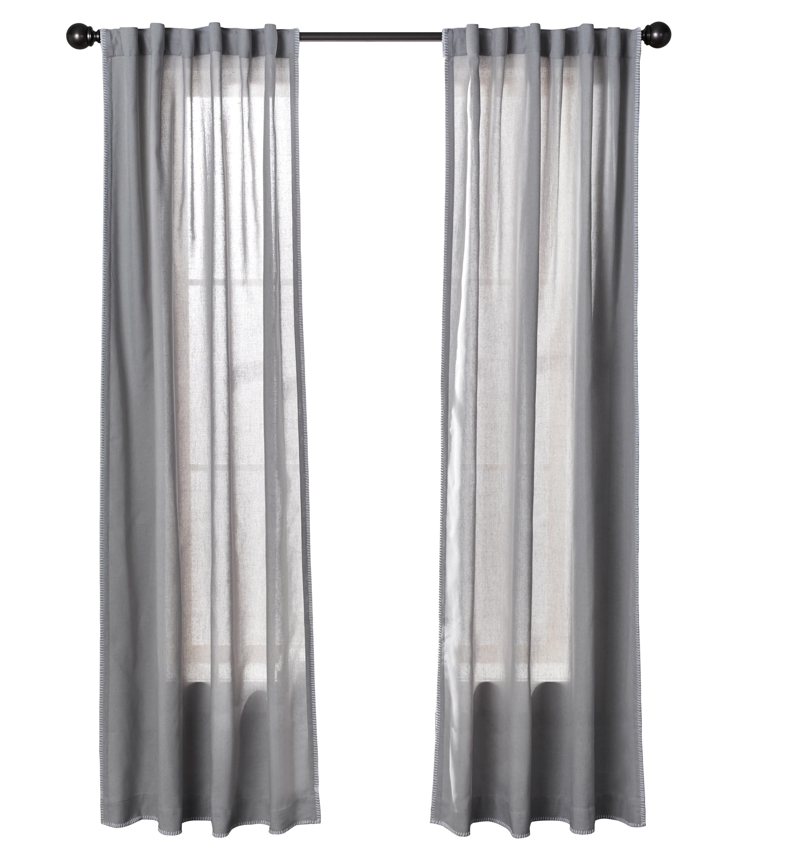 Better Homes & Gardens Whipstitch Light Filtering Rod Pocket Single Curtain Panel, Silver with White Stitching