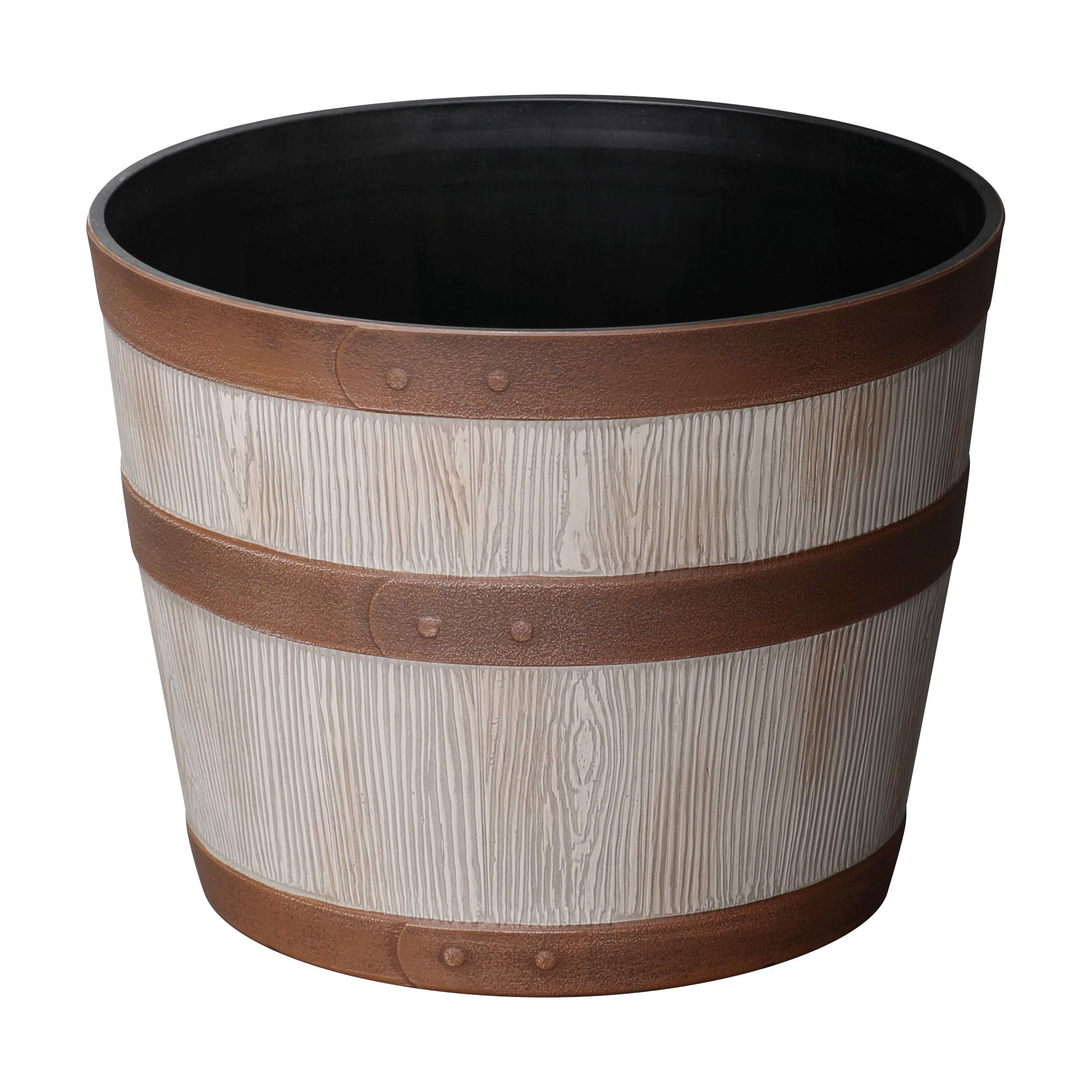 Better Homes & Gardens Whiskey Barrel Round Recycled Resin Planter, Light Brown, 12.9 in x 12.9 in x 10 in