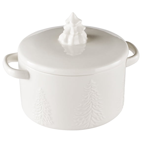 Better Homes & Gardens White Embossed Tree Stoneware Cocotte with Lid, 16 oz